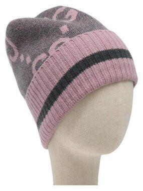 GUCCI GG Canvas Knitted Fabrics Cap Cashmere M Pink 676827 Auth am8353